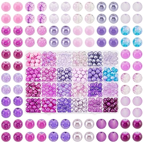 PH PandaHall 600 Stück Violette Glasperlen 8mm 24 Stile Transparente Bemalte Perlen Runde Abstandshalter Lose Perlen Bastelperlen Für Freundschaftsarmbänder Halsketten Ohrringe Christbaumschmuck von PH PandaHall