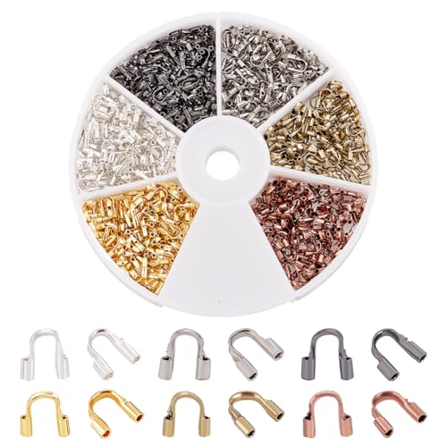 PH PandaHall 600pcs 6 Farben Messing Draht Guardian Cable Thread Protector U Shape Wire Guard Loops Hufeisen U-förmiger Verschluss für Ohrring Armband Schmuckherstellung DIY Handwerk 5x4x1mm, Loch von PH PandaHall
