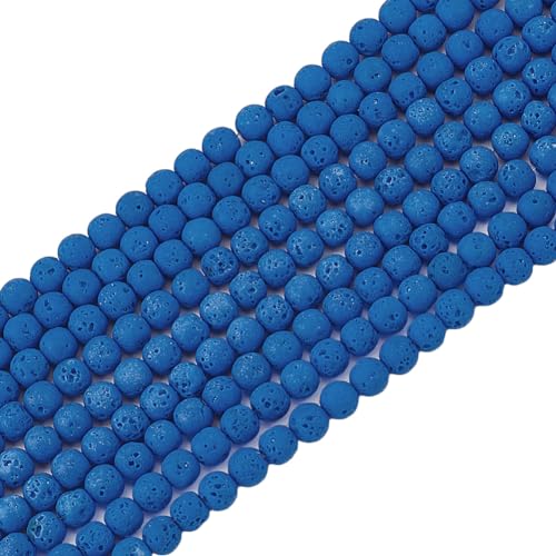 PH PandaHall 610 Stück 6 mm natürliche Lava-Perlen, blaue Perlen, blaue Lavastein-Perlen, Chakra-Perlen, runde lose Perlen, blaue Edelstein-Perlen, Bulk-Lava-Perlen für die Schmuckherstellung von PH PandaHall