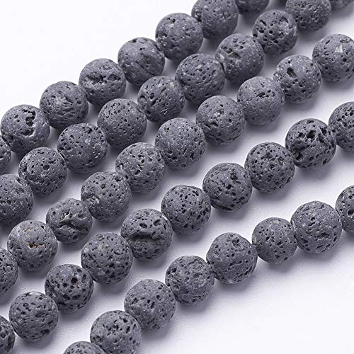 PH PandaHall 620 Stück 6 mm natürliche graue Lava-Perlen, ungefärbte Chakra-Perlen, runde Edelsteine, lose Perlen, Energieheilungsperlen für die Schmuckherstellung von PH PandaHall