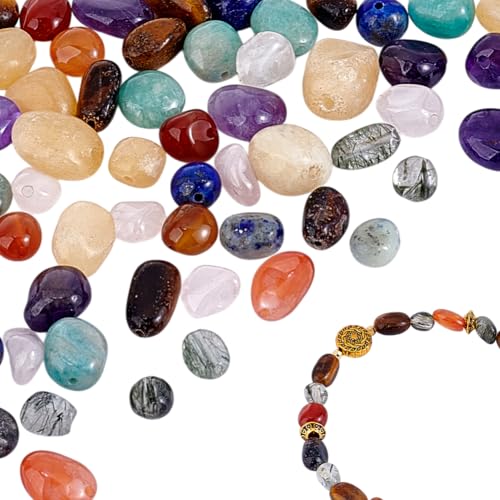 PH PandaHall 64 Stück Natursteinperlen, 8 Stile, unregelmäßige Edelsteinperlen, Kristall-Chakra, lose Perlen, 5 ~ 10 mm, Trommelsteinsplitter, Quarz, Nuggets, Perlen, Abstandshalter für Armband von PH PandaHall
