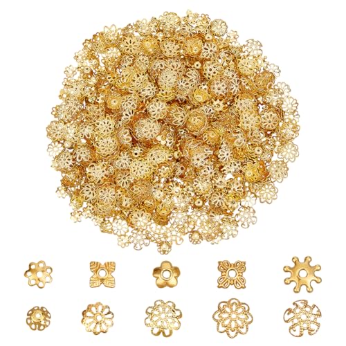 PH PandaHall 640 Stück Abstandshalter, 12 Stile, goldene Blumen-Perlenkappen, Metall, filigrane Blumen-Abstandshalter, Legierung, Schmuck-Endkappe für Armband, Halskette, Ohrringe PH PandaHall 640 Stück Abstandshalter, 12 Stile, goldene Blumen-Perlenkappen, Metall, filigrane Blumen-Abstandshalter, Legierung, Schmuck-Endkappe für Armband, Halskette, Ohrringe von PH PandaHall