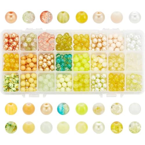 PH PandaHall 648 Stück 8 mm gelbe Glasperlen, 24 Farben, Kristallperlen, Backen, bemalte Craquelé-Glasperlen, Abstandshalter, lose Perlen für Herbst, Schmuckherstellung, Weihnachtsbaumschmuck PH PandaHall 648 Stück 8 mm gelbe Glasperlen, 24 Farben, Kristallperlen, Backen, bemalte Craquelé-Glasperlen, Abstandshalter, lose Perlen für Herbst, Schmuckherstellung, Weihnachtsbaumschmuck von PH PandaHall