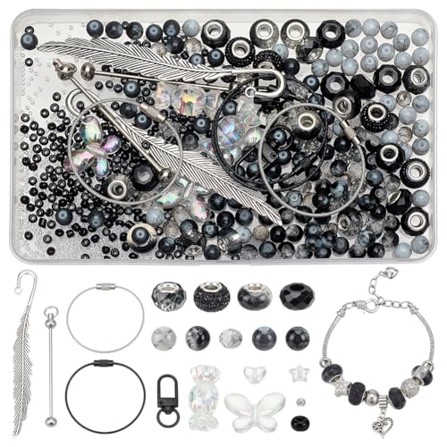 PH PandaHall 690 Teiliges Armband Herstellungsset Schwarze Europäische Perlen Großes Loch Abstandsperlen Für Stifte Punk Stil Kristallperle Für Halskette Schlüsselanhänger Schmuckherstellung PH PandaHall 690 Teiliges Armband Herstellungsset Schwarze Europäische Perlen Großes Loch Abstandsperlen Für Stifte Punk Stil Kristallperle Für Halskette Schlüsselanhänger Schmuckherstellung von PH PandaHall