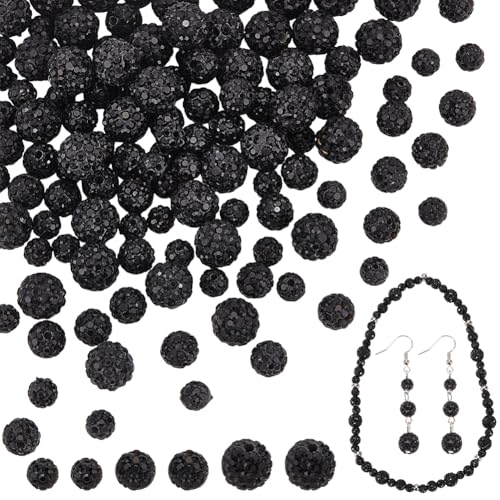 PH PandaHall 6mm 8mm 10mm Schwarz Strass Perlen Glitzerperlen zum Auffädeln 120pcs Disco Ball Perlen Kristall-Perlen Polymer Clay Perlen für Stift Armband Halskette Schmuck Craft Making Weihnachten von PH PandaHall