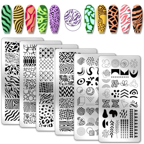 PH PandaHall 6pcs Nagel Stempel Platte Set Leopard Print Nail Art Stamping Plate Tree Texture Nail Art Stencils Stainless Steel Line Pattern Nail Image Plate für Frauen DIY Druck 12x6 cm PH PandaHall 6pcs Nagel Stempel Platte Set Leopard Print Nail Art Stamping Plate Tree Texture Nail Art Stencils Stainless Steel Line Pattern Nail Image Plate für Frauen DIY Druck 12x6 cm von PH PandaHall