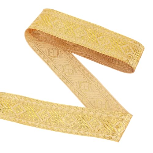 PH PandaHall 7,3 m Gold Jacquard Band 3,4 cm gewebt Trim Webbing Ethnic Floral Ribbon Vintage bestickt Jacquard Craft Farbband für Kleidung Nähen Dekorationen DIY Geschenkverpackungen von PH PandaHall