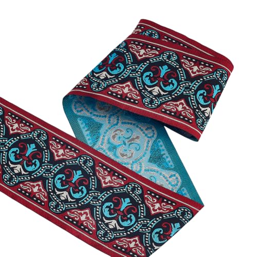 PH PandaHall 7,66 Meter Jacquard-Band, 10,2 cm bestickte Spitzenborte Vintage gewebtes Band Stoffbesatz Fransen Retro-Riemen zum Nähen von Kleidung Hochzeit Geschenkverpackung Kamerataschengurte, blau von PH PandaHall
