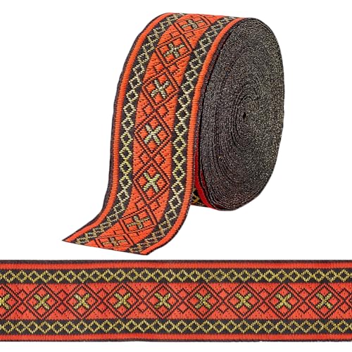 PH PandaHall 7,66 Yards / 7m Jacquardband Geometrisches Gewebtes Band Ethnisches Band, 3,3cm Rotes Besticktes Band für Nähen, handgemachte Taschen, Kleidungs und Geschenkverpackungen von PH PandaHall