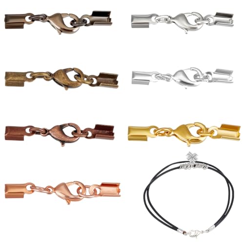 PH PandaHall 7 Farben 28 Sätze Fold Over Cord End Caps Lobster Claw Clasps Halskette Cord Ends Leder-Seil-Enden mit Lobster Clasp Crimp Covers Clips für Ribbon Tassel Armband Halsketten Schmuck Craft von PH PandaHall
