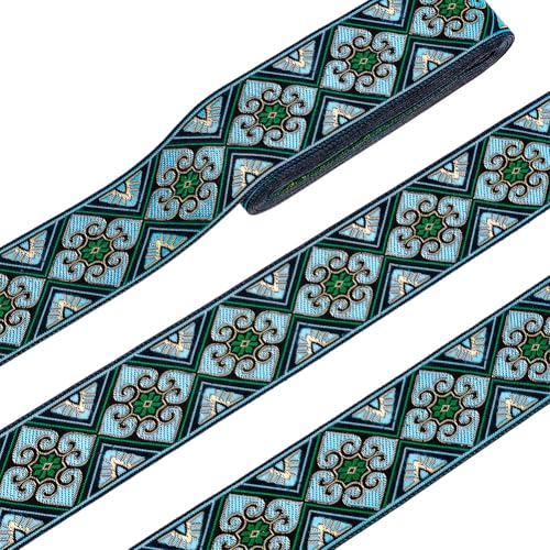 PH PandaHall 7.6 Yards Green Jacquard Ribbon, 2 Inch /5cm Woven Embroidered Ribbon Vintage Flowers Straps Fabric Bias Tape for Clothes Bag Holiday Christmas Decor Gift Wrap von PH PandaHall