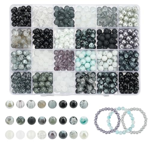 PH PandaHall 720pcs 8mm Glasperlen zum auffädeln Schwarz Weiß 24 Styles Runde Kristallperlen mattierte Perle Gemalt Crackle Perlen Transparente Perle Perle Perle für Armband Halsketten DIY Craft PH PandaHall 720pcs 8mm Glasperlen zum auffädeln Schwarz Weiß 24 Styles Runde Kristallperlen mattierte Perle Gemalt Crackle Perlen Transparente Perle Perle Perle für Armband Halsketten DIY Craft von PH PandaHall