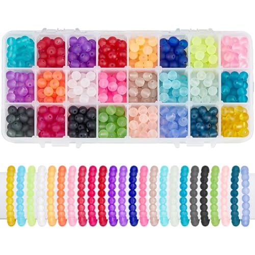 PH PandaHall 720pcs 8mm mattierte Glasperlen 24 Farben mattierte Kristallperlen Bunte Abstandshalter Perlen Lose runde Perlen Transparente Perlen für Armbänder Halskette Ohrring DIY Craft von PH PandaHall
