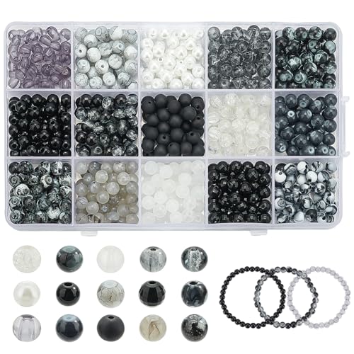 PH PandaHall 750pcs Schwarz Weiß Glasperle 15 Styles Runde Kristallperlen 6mm Crackle-Perlen Frosted Lose Perle Transparente Acryl Perle Perle Perle für Schmuck machen Armbänder Halsketten Craft PH PandaHall 750pcs Schwarz Weiß Glasperle 15 Styles Runde Kristallperlen 6mm Crackle-Perlen Frosted Lose Perle Transparente Acryl Perle Perle Perle für Schmuck machen Armbänder Halsketten Craft von PH PandaHall