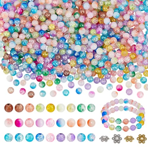 PH PandaHall 780 Stück runde Glasperlen 3 Stile Risskristallperlen 8mm bunte gradierte runde Perlen Blumenabstandshalter Zweifarbige Schmuckglasperlen für DIY Halsketten Ohrringe Schmuckherstellung von PH PandaHall