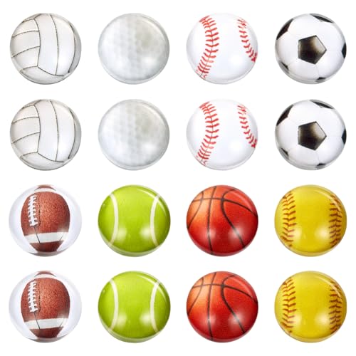 PH PandaHall 8 Modelle Sportball-Cabochons 48 Stück 12 mm Glas-Cabochons mit Sportmotiven Flache Basketball- und Football-Perlen Fußball- und Tennis-Verzierungen für Sommer-Halsketten, Bastelpartys von PH PandaHall