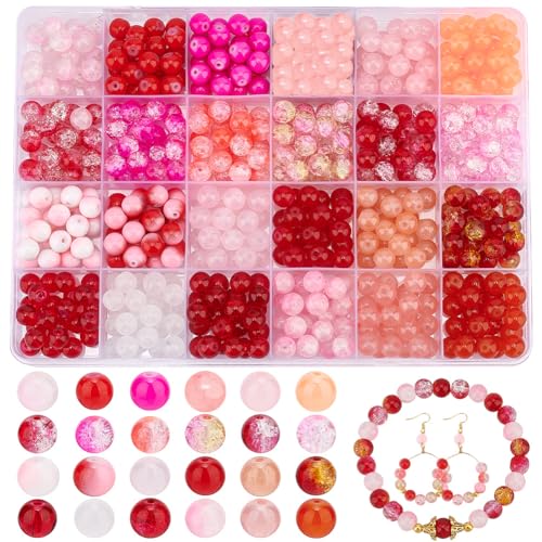 PH PandaHall 8 mm Glasperlen Zur Schmuckherstellung, 552 Stück 24-Farbige Rote Runde Kristallperlen, Lose Abstandsperlen Für Anfänger Zum Muttertag, Zur Herstellung von Halsketten, Armbändern PH PandaHall 8 mm Glasperlen Zur Schmuckherstellung, 552 Stück 24-Farbige Rote Runde Kristallperlen, Lose Abstandsperlen Für Anfänger Zum Muttertag, Zur Herstellung von Halsketten, Armbändern von PH PandaHall