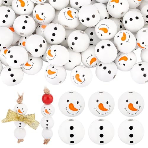 PH PandaHall 80 Stück Weiße Schneemann Holzperlen 20mm Holzperlen Kugelkopfperlen Mit 4mm Großem Loch Abstandsperlen Für Weihnachts Bauernhaus Und Winterbastelarbeiten von PH PandaHall
