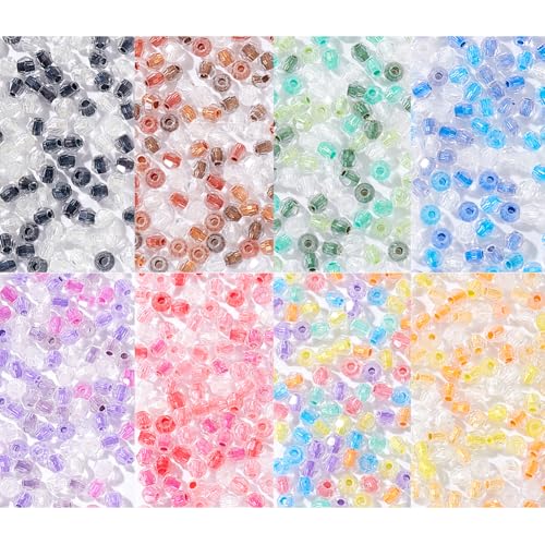 PH PandaHall 800 Stück 8 Farben Facettierte Glasperlen 4mm Doppelkegelperlen Kristallperlen Abstandshalter Für Armbänder Halsketten Schmuckherstellung Hängende Dekorationen von PH PandaHall