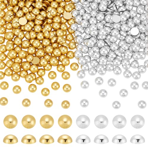 PH PandaHall 800 Stück Flache Rückseite Halbrunde Perlen Gold Silber Flatback Perlen 10mm Runde Cabochons Mit Flacher Rückseite Für Bastelprojekte Schmuckherstellung Schuhe Scrapbook von PH PandaHall