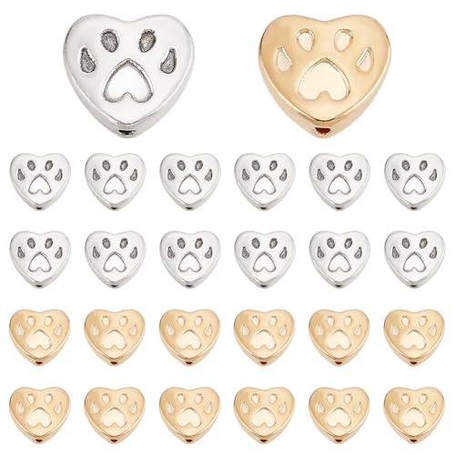 PH PandaHall 80pcs Paw Print Herz Perlen, Bär Katze Hund Pfotenabdruck Herz Charms Antikes Silber Gold Tier Fußabdruck Perlen Herz Abstandshalter Perlen für Armband, Halskette PH PandaHall 80pcs Paw Print Herz Perlen, Bär Katze Hund Pfotenabdruck Herz Charms Antikes Silber Gold Tier Fußabdruck Perlen Herz Abstandshalter Perlen für Armband, Halskette von PH PandaHall