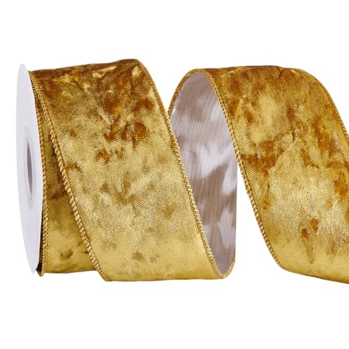 PH PandaHall 9 m Goldenes Samtband Mit Draht 65mm Breit Einseitiges Satinband Samtweiches Gurtband Für Die Herstellung von Schleifen Geschenkverpackungen Weihnachtsdekoration von PH PandaHall