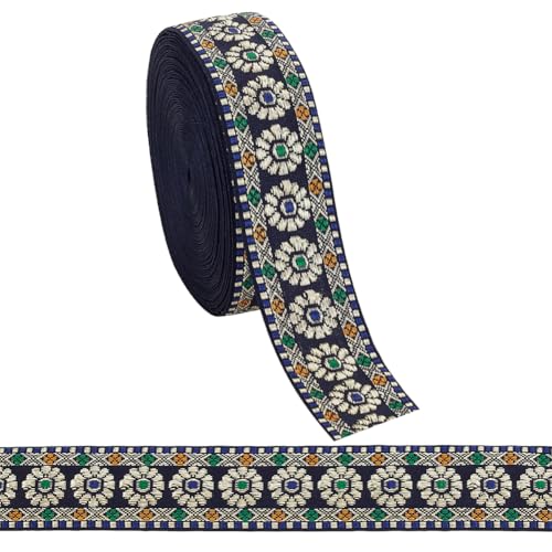 PH PandaHall 9.14 m Blumen Jacquardband 32mm Blumenband Im Ethno Stil Blau Besticktes Blumenband Stoffbesatz Zum Nähen von Taschengurten PH PandaHall 9.14 m Blumen Jacquardband 32mm Blumenband Im Ethno Stil Blau Besticktes Blumenband Stoffbesatz Zum Nähen von Taschengurten von PH PandaHall