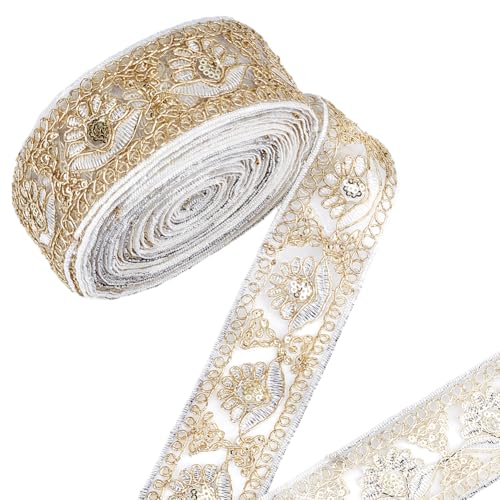 PH PandaHall 9.14 m Jacquard-Band mit Blumenmuster, 45 mm breites, besticktes Organza-Bands Pailletten Retro-Band mit Blumenmuster zum Nähen, Basteln, Verzieren und Dekorieren, Weizen PH PandaHall 9.14 m Jacquard-Band mit Blumenmuster, 45 mm breites, besticktes Organza-Bands Pailletten Retro-Band mit Blumenmuster zum Nähen, Basteln, Verzieren und Dekorieren, Weizen von PH PandaHall