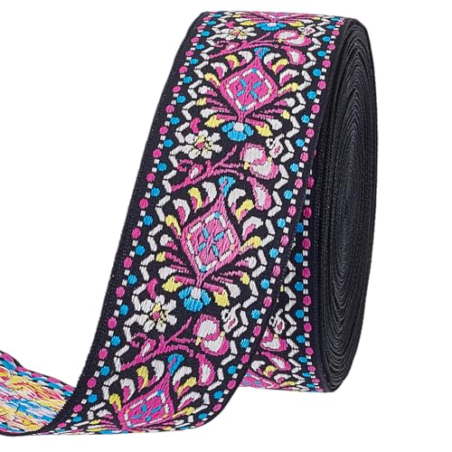 PH PandaHall 9.14M Floral Embroiderte Band 4cm Breit Boho Jacquard Stoffbesatz Ethnischer Stil Band Für Tasche Kleidung Möbel Dekoration Fuchsia von PH PandaHall