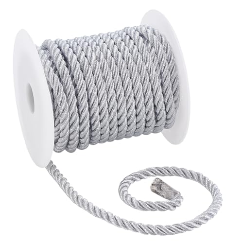 PH PandaHall 9.14m Verzwicktes Seil 3-Strängiges Zwirnseil 5mm Dekoratives Seil Satin Glänzender Faden Zum Nähen Von Vorhangbändern Polsterung Abschlußfeier Weihnachten Handtaschengriffen Hellgrau von PH PandaHall