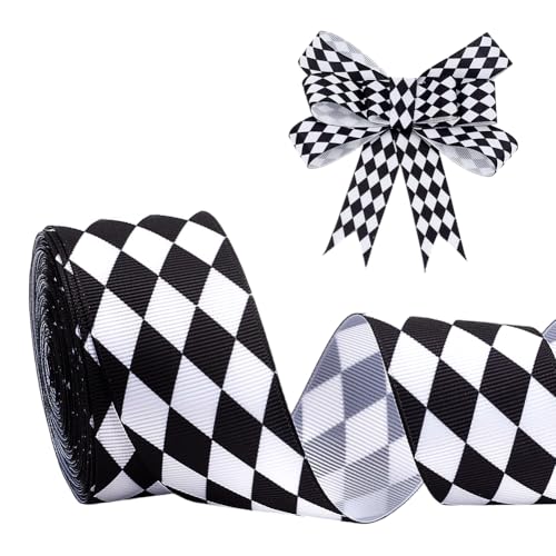 PH PandaHall 9.1m Schwarz Weiß Kariertes Band 38mm Bastelband Gingham Ripsband Rautenmuster Dekorative Bänder Für Geschenkpapier Kuchen Party Dekoration Schleife Feiertage Weihnachten Hochzeit von PH PandaHall