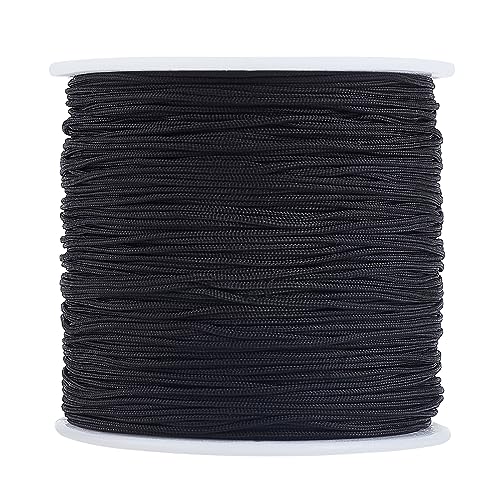 PH PandaHall 90m 0.8mm Nylon Beading String Wind Chime Cord Ersatz Nylon Faden für Armband Chinesische Knotenschnur Schwarz Kumihimo Makrame Cord Geflochtene Lift Shade Cord für Blinde Fenster von PH PandaHall