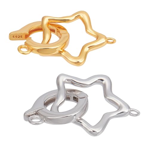 PH PandaHall 925 Sterling Silber Toggle Verschluss Gold T-Bar Verschluss Clasps Star Runde Clasps Verbinder 2 Farbe Verschluss Haken Toggle Verbinder für Schmuckherstellung von PH PandaHall