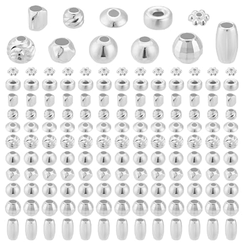 PH PandaHall 925er-Sterlingsilber-Perlen, 63 Stück, 11 Stile, Abstandshalter, 3 ~ 6 mm, runde, würfelförmige, flache Metallperlen, glatte Kugelperlen für selbstgemachten Schmuck, Ohrringe, Armbänder PH PandaHall 925er-Sterlingsilber-Perlen, 63 Stück, 11 Stile, Abstandshalter, 3 ~ 6 mm, runde, würfelförmige, flache Metallperlen, glatte Kugelperlen für selbstgemachten Schmuck, Ohrringe, Armbänder von PH PandaHall