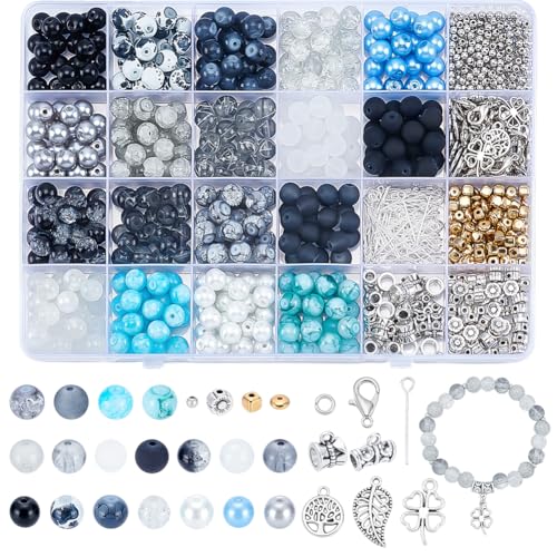 PH PandaHall 944 Stück Glasperlen 8mm Für Armbänder 18 Stil Blau Schwarz Klar Runde Perlen Spacer Perlen Lose Bastelperlen Silber Charms Anhänger Schmuckzubehör Für Halskette Armband Schmuck Basteln PH PandaHall 944 Stück Glasperlen 8mm Für Armbänder 18 Stil Blau Schwarz Klar Runde Perlen Spacer Perlen Lose Bastelperlen Silber Charms Anhänger Schmuckzubehör Für Halskette Armband Schmuck Basteln von PH PandaHall