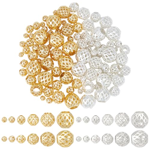 PH PandaHall 96 Stück runde Messing-Hohlperlen, Metall-Abstandshalter für Ohrringe, Armbänder, Taillenketten, Halsketten, Schmuck, DIY, Handwerk, Party, Geburtstag, Jahrestag, Weihnachten, Gold und PH PandaHall 96 Stück runde Messing-Hohlperlen, Metall-Abstandshalter für Ohrringe, Armbänder, Taillenketten, Halsketten, Schmuck, DIY, Handwerk, Party, Geburtstag, Jahrestag, Weihnachten, Gold und von PH PandaHall