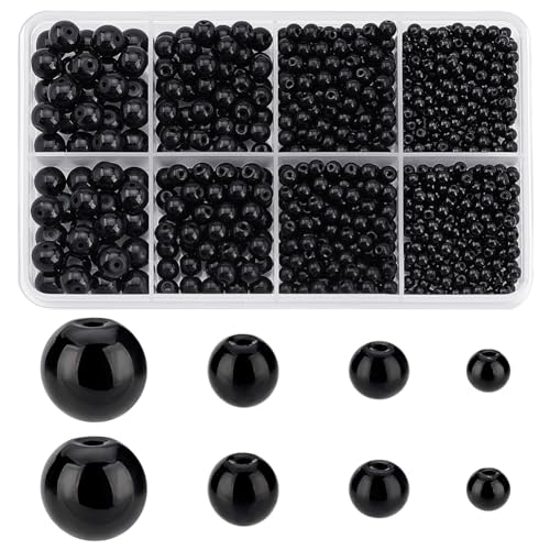 PH PandaHall 960 Stück, 4 Größen, Schwarze Glasperlen, 3/4/6/8 mm, Backlackierung, Perlmuttartige Glasperlen, Runde Glasperlen, Lose Glasperlen Für Die Schmuckherstellung, DIY Handwerk PH PandaHall 960 Stück, 4 Größen, Schwarze Glasperlen, 3/4/6/8 mm, Backlackierung, Perlmuttartige Glasperlen, Runde Glasperlen, Lose Glasperlen Für Die Schmuckherstellung, DIY Handwerk von PH PandaHall