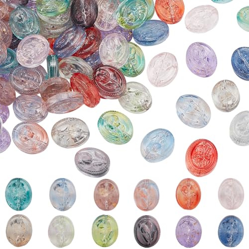 PH PandaHall 96PCS 12 Stile Handgemachte Lampwork Perlen Glas-Kristall-Perlen Lose Abstandshalter-Perlen 18,5x15 mm geschnitzt Blume flach oval Perlen für Schmuckherstellung PH PandaHall 96PCS 12 Stile Handgemachte Lampwork Perlen Glas-Kristall-Perlen Lose Abstandshalter-Perlen 18,5x15 mm geschnitzt Blume flach oval Perlen für Schmuckherstellung von PH PandaHall