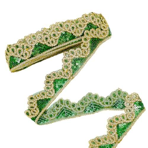 PH PandaHall 9m Grün Gold Pailletten Trim, Perlen Stoff Trim Embellishments Sparkly Polsterung Trim Nähen Applique Spitze für Kleid Kleidung, DIY Handwerk, Vorhang, Weihnachten Dekoration 45mm breit PH PandaHall 9m Grün Gold Pailletten Trim, Perlen Stoff Trim Embellishments Sparkly Polsterung Trim Nähen Applique Spitze für Kleid Kleidung, DIY Handwerk, Vorhang, Weihnachten Dekoration 45mm breit von PH PandaHall