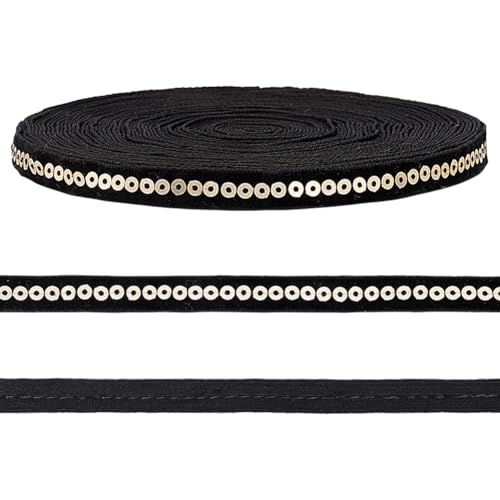 PH PandaHall 9m Schwarz Pailletten Trim Paillette Pailletten Ribbo 10mm breite flache Glitter Band Nähen Samt Trim Bling Spitze Farbband für faschingskostüme karneval kostüm damen männer DIY Handwerk von PH PandaHall