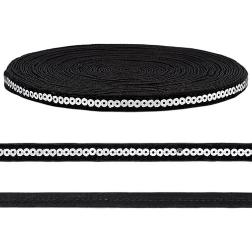 PH PandaHall 9m Schwarzer Paillettenbesatz Pailletten Band 10mm breites flaches Glitzerband Nähen Pailletten Trim Pailletten Samtband für faschingskostüme karneval kostüm DIY Basteln Nähen Dekoration von PH PandaHall