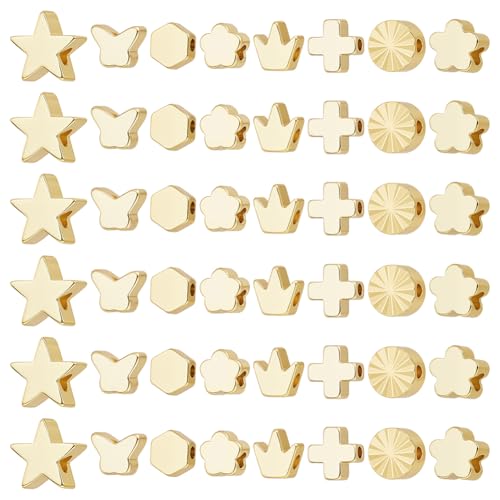 PH PandaHall Abstandshalter aus Metall, 18 Karat vergoldet, 8 Stile, Blumen-Metallperlen, flach, rund, für Armband, Kreuz, Stern, lose Abstandshalter aus Messing, Schmetterling, Abstandshalter für PH PandaHall Abstandshalter aus Metall, 18 Karat vergoldet, 8 Stile, Blumen-Metallperlen, flach, rund, für Armband, Kreuz, Stern, lose Abstandshalter aus Messing, Schmetterling, Abstandshalter für von PH PandaHall