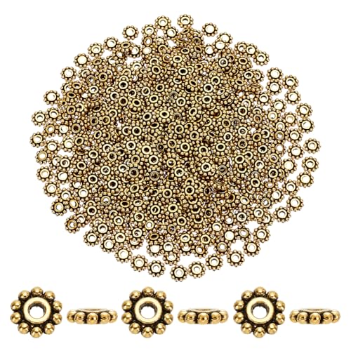 PH PandaHall Abstandshalter aus Metall, 6,5 mm, tibetische Legierung, kleine lose Abstandshalter, Schneeflocken-Schmuckperlen, Abstandshalter für Armband, Halskette, Schmuckherstellung, Antikgold, 500 von PH PandaHall