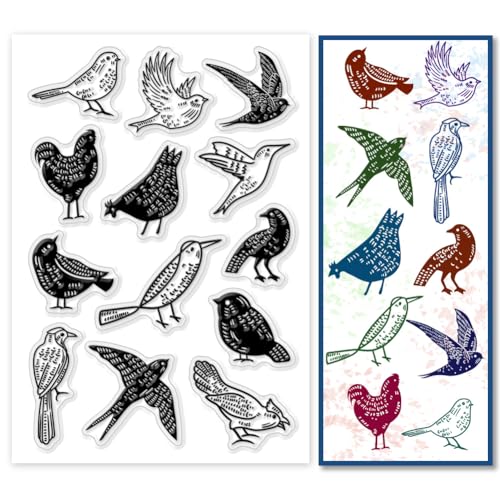 PH PandaHall Abstrakte Vögel Clear Stamps Transparente Silikonstempel Vogel Gummistempel Tiere Clear Stamps für DIY Scrapbooking Kartenherstellung Fotoalbum Frühlingsdekoration von PH PandaHall