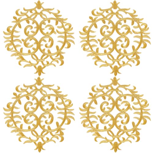 PH PandaHall Aufnäher Mit Goldener Blumen Applikationsstickerei 4 Stück 14x15cm Große Stickerei Aufnäher Zum Aufbügeln/Aufnähen Applikationen Für Kleidungsstücke Große Stickflicken Für Kleidung von PH PandaHall
