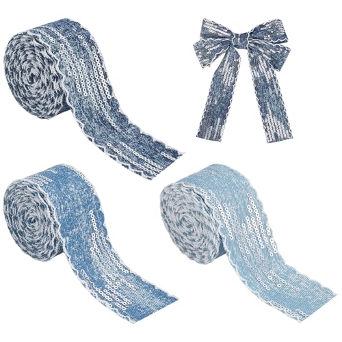 PH PandaHall Blaues Jeansband, 3 Rollen, Polyesterbänder mit Pailletten, 4 cm breit, rustikales Stoffband für Jacke, Jeans, Hut, Kleidung, Nähzubehör, handgefertigt, Handwerk, Party-Dekoration PH PandaHall Blaues Jeansband, 3 Rollen, Polyesterbänder mit Pailletten, 4 cm breit, rustikales Stoffband für Jacke, Jeans, Hut, Kleidung, Nähzubehör, handgefertigt, Handwerk, Party-Dekoration von PH PandaHall