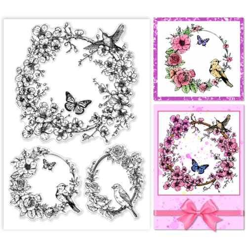 PH PandaHall Blumen Kranz Clear Stamp, Schmetterling Vögel Silikonstempel Transparenter Gummistempel für Paper Crafting Fotoalben, Urlaubskarten, Scrapbooking, Geschenkanhänger PH PandaHall Blumen Kranz Clear Stamp, Schmetterling Vögel Silikonstempel Transparenter Gummistempel für Paper Crafting Fotoalben, Urlaubskarten, Scrapbooking, Geschenkanhänger von PH PandaHall