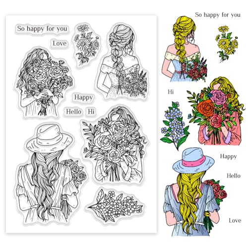 PH PandaHall Blumen Silikon Klarstempel Transparenter Stempel „Frauen Mit Romantischer Blume“ Für Die Gestaltung von Muttertagskarten Kunsthandwerk Und Basteln PH PandaHall Blumen Silikon Klarstempel Transparenter Stempel „Frauen Mit Romantischer Blume“ Für Die Gestaltung von Muttertagskarten Kunsthandwerk Und Basteln von PH PandaHall
