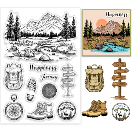 PH PandaHall Camping Transparente Briefmarken Berg Transparente Briefmarken Wald Baum Briefmarken Outdoor-Silikon-Stempel Reise Gummistempel für Kartenherstellung Basteln Scrapbooking 16x11cm PH PandaHall Camping Transparente Briefmarken Berg Transparente Briefmarken Wald Baum Briefmarken Outdoor-Silikon-Stempel Reise Gummistempel für Kartenherstellung Basteln Scrapbooking 16x11cm von PH PandaHall