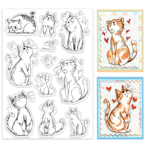 PH PandaHall Comic Kitten Transparente Stempel Zur Kartengestaltung Lovey Cat Silikonstempel Bastelsiegel Stempel Für DIY Scrapbooking Album Journal Basteln Notizbuch von PH PandaHall